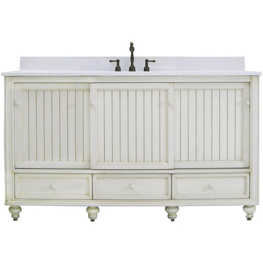 Sunny Wood Bristol Beach White 60 In. W x 34 In. H x 21 In. D Vanity Base, 2 Door/3 Drawer