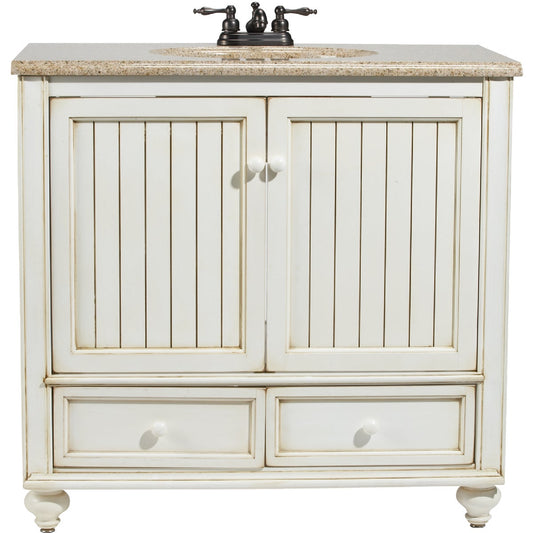 Sunny Wood Bristol Beach White 36 In. W x 34 In. H x 21 In. D Vanity Base, 2 Door/2 Drawer