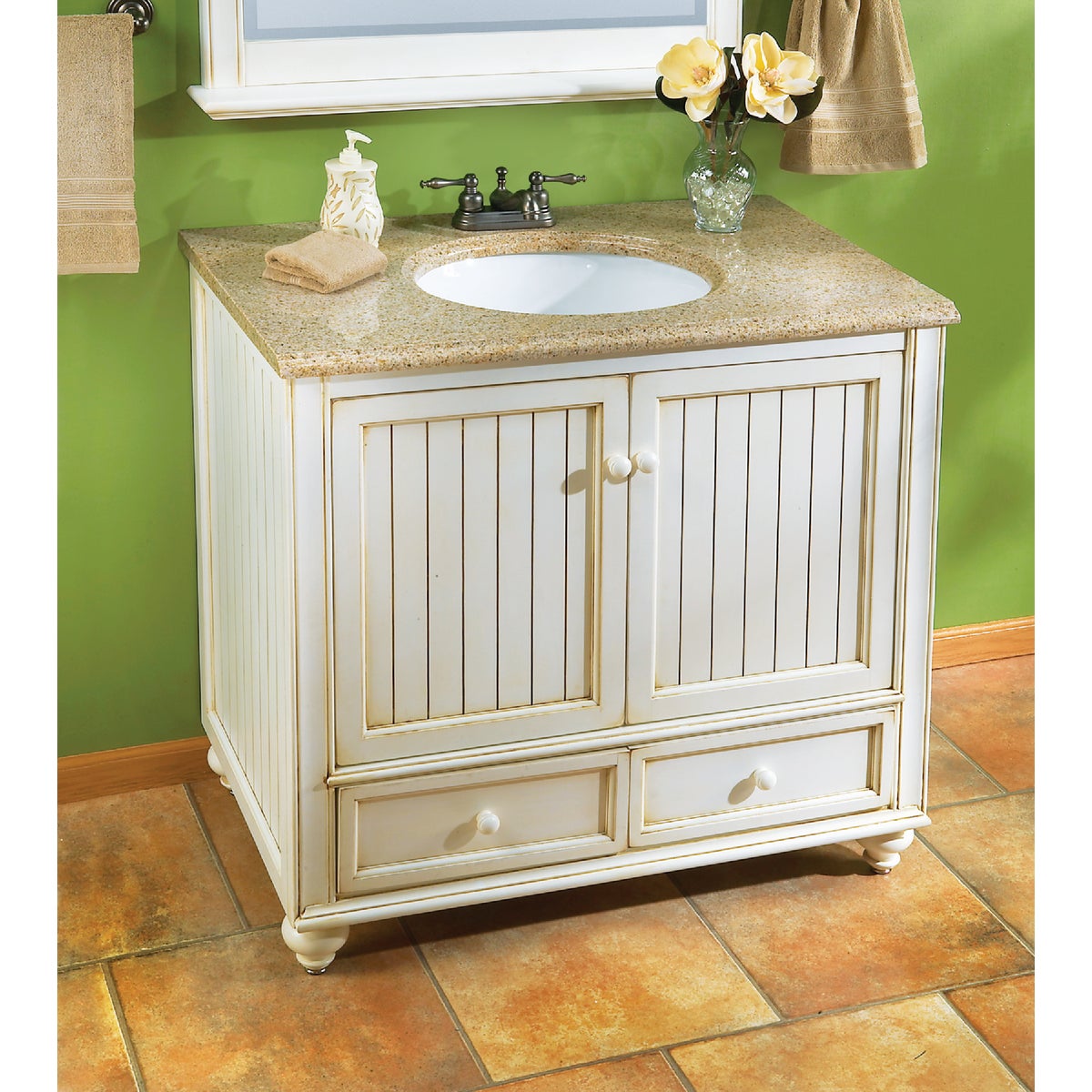 Sunny Wood Bristol Beach White 36 In. W x 34 In. H x 21 In. D Vanity Base, 2 Door/2 Drawer