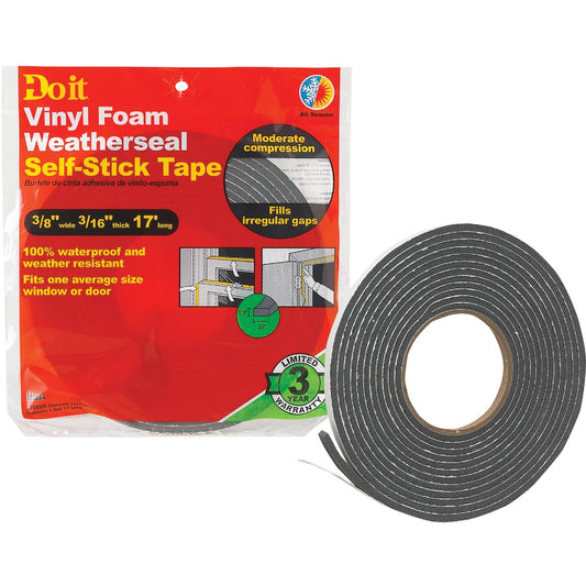 Do it Best 3/8" W x 3/16" T x 17' L Charcoal Foam Weatherstrip Tape