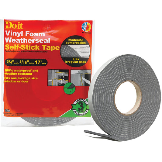 Do it Best 3/4" W x 3/16" T x 17' L Charcoal Foam Weatherstrip Tape