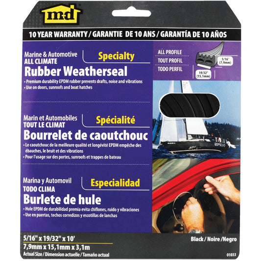 M-D 5/16" 19/32" 10' Auto & Marine Weatherstrip