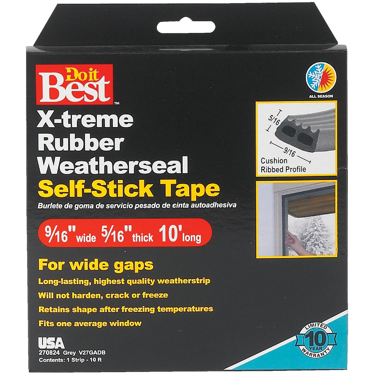 Do it Best 9/16 In. x 10 Ft. Gray Wide Weatherseal Tape