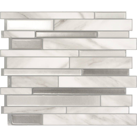 Smart Tiles Approx. 10 In. x 10 In. Glass-Like Vinyl Backsplash Peel & Stick, Milano Carrera Mosaic (4-Pack)