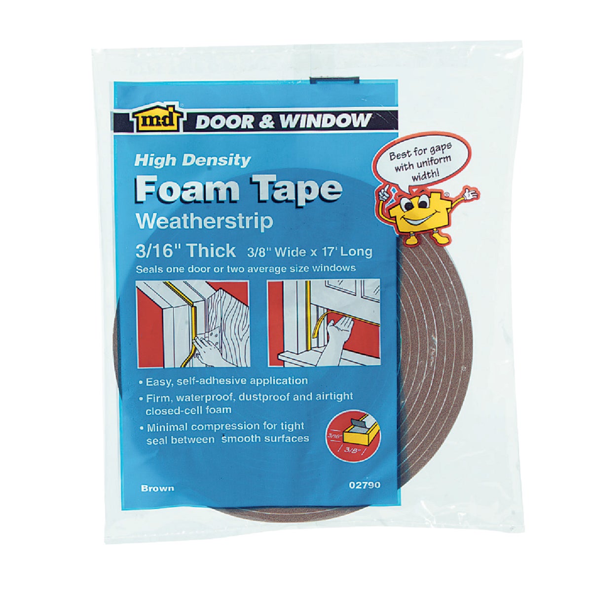 M-D 3/8" W x 3/16" T x 17' L Brown Foam Weatherstrip Tape