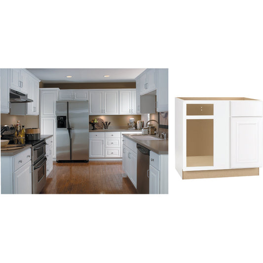 Continental Cabinets Hamilton 36 In. W x 34-1/2 In. H x 24 In. D White Thermofoil Blind Corner Base Kitchen Cabinet