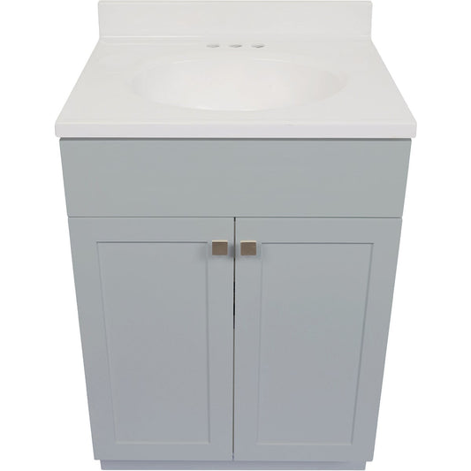 Modular Charleston Gray 24 In. W x 34-1/2 In. H x 18 In. D Vanity with White Cultured Marble Top