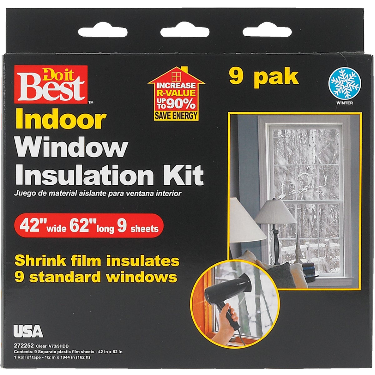 Do it Best 42 In. x 62 In. Indoor Shrink Film Window Kit, (9-Pack)