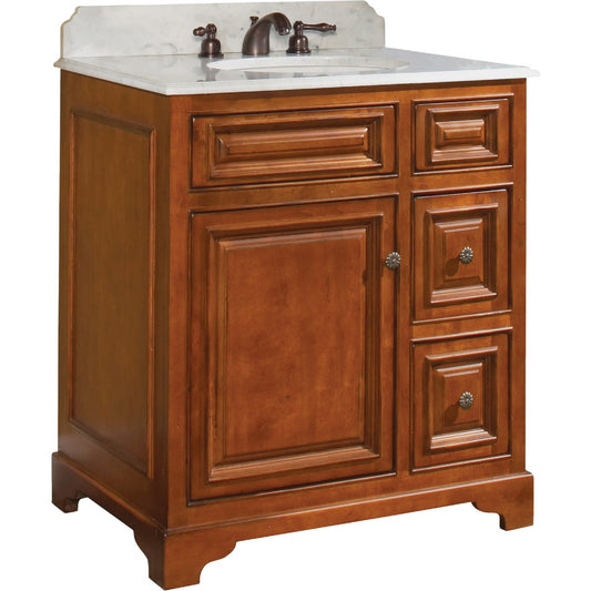 Sunny Wood Cambrian Cherry 30 In. W x 34 In. H x 21-1/2 In. D Vanity Base, 1 Door/2 Drawer