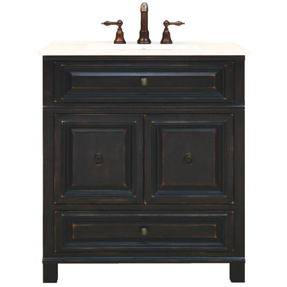 Sunny Wood Barton Hill Black Onyx 30 In. W x 34 In. H x 21 In. D Vanity Base, 2 Door/1 Drawer