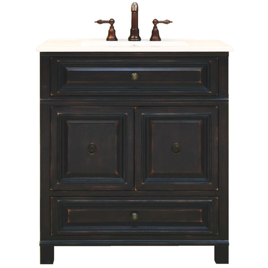 Sunny Wood Barton Hill Black Onyx 30 In. W x 34 In. H x 21 In. D Vanity Base, 2 Door/1 Drawer