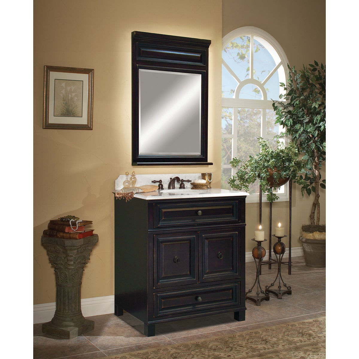 Sunny Wood Barton Hill Black Onyx 30 In. W x 34 In. H x 21 In. D Vanity Base, 2 Door/1 Drawer