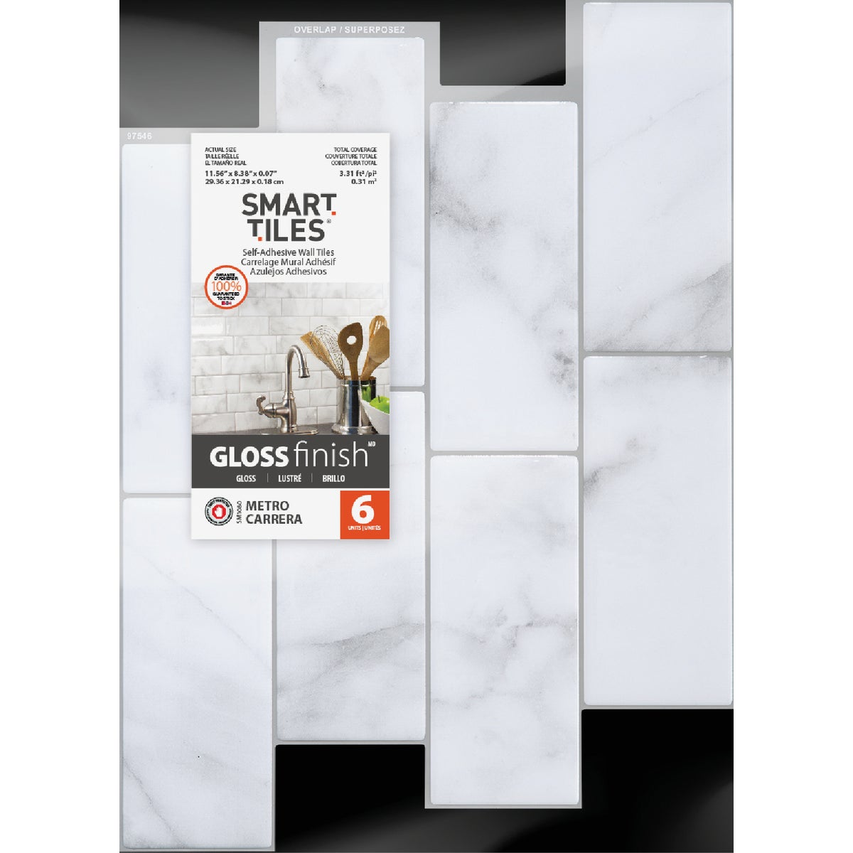 Smart Tiles Approx. 9 In. x 11 In. Glass-Like Vinyl Backsplash Peel & Stick, Metro Carrera Subway Tile (6-Pack)