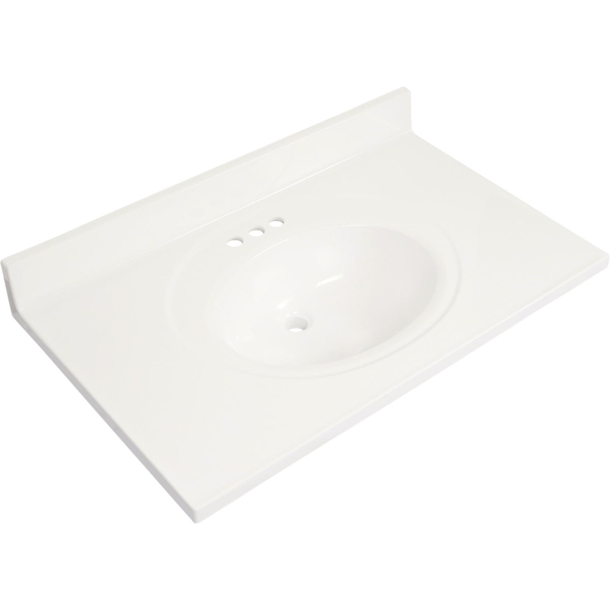 Modular Vanity Tops 37 In. W x 22 In. D Solid White Cultured Marble Flat Edge Vanity Top with Oval Bowl