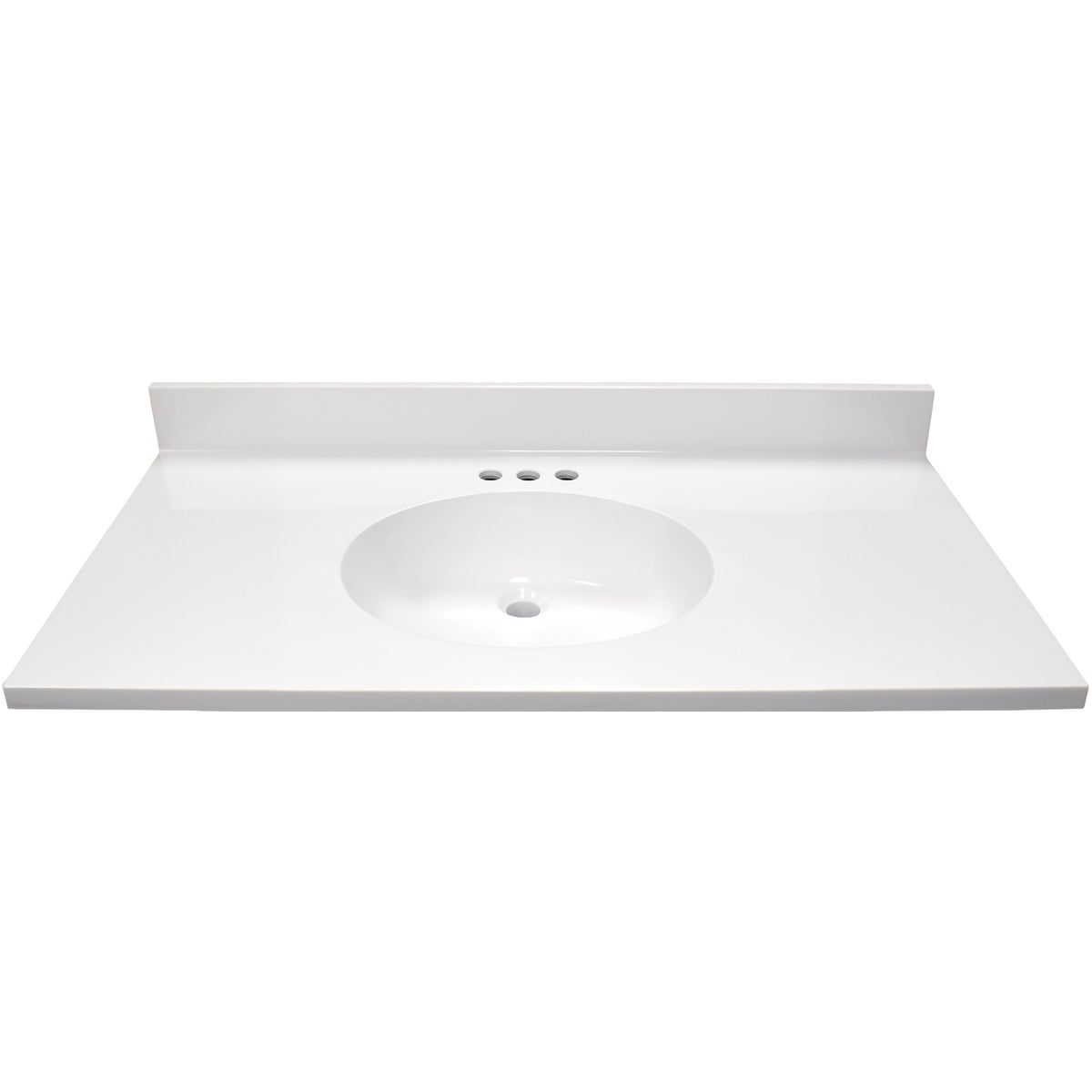 Modular Vanity Tops 37 In. W x 22 In. D Solid White Cultured Marble Flat Edge Vanity Top with Oval Bowl