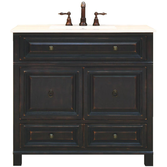 Sunny Wood Barton Hill Black Onyx 36 In. W x 34 In. H x 21 In. D Vanity Base, 2 Door/2 Drawer