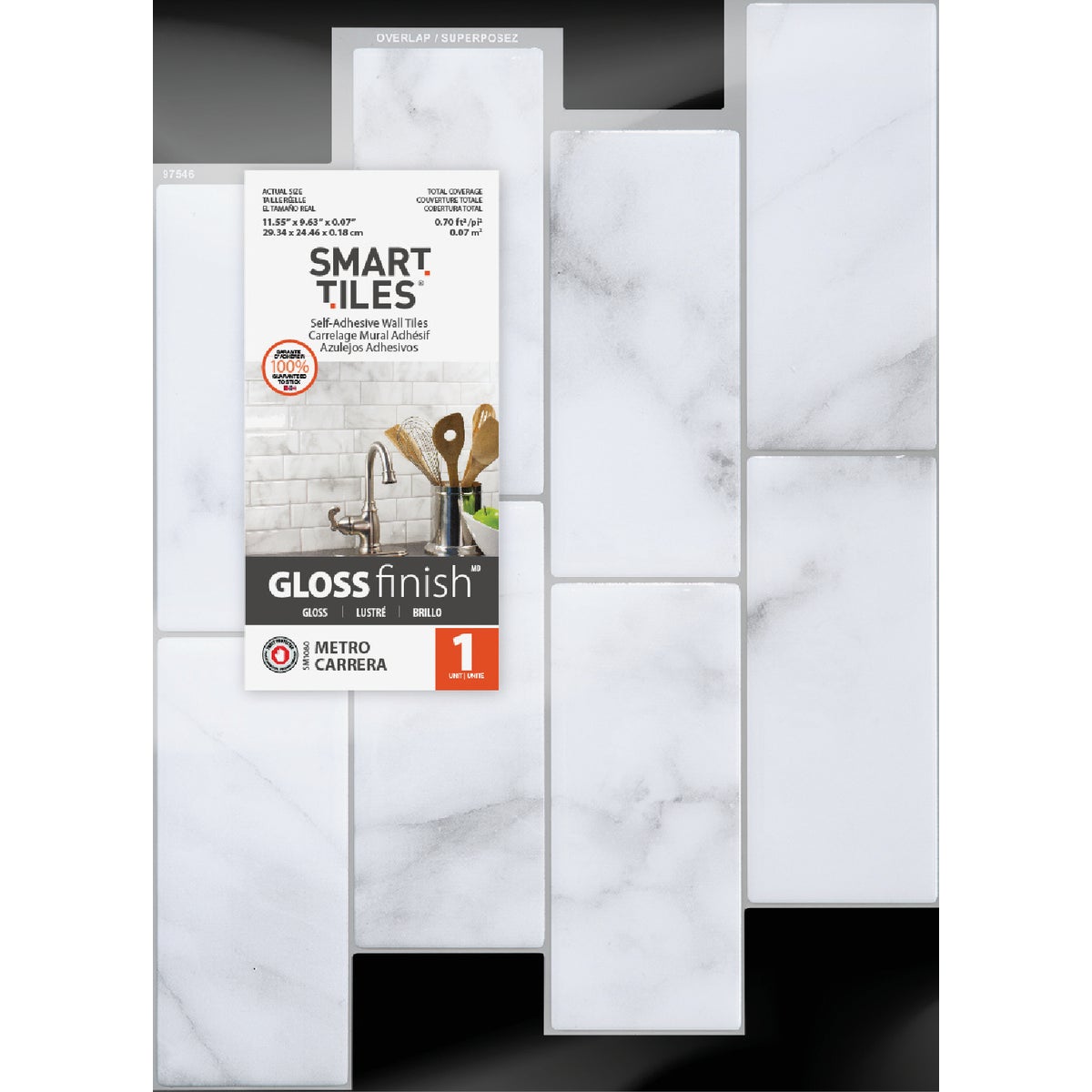 Smart Tiles Approx. 9 In. x 11 In. Glass-Like Vinyl Backsplash Peel & Stick, Metro Carrera Subway Tile