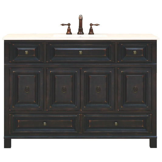 Sunny Wood Barton Hill Black Onyx 48 In. W x 34 In. H x 21 In. D Vanity Base, 4 Door/4 Drawer