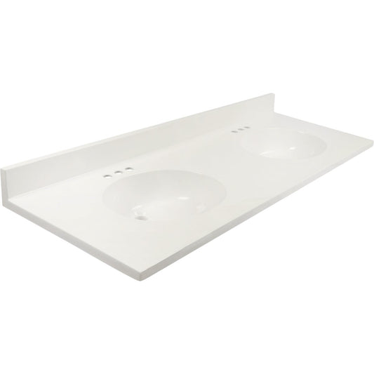 Modular Vanity Tops 61 In. W x 22 In. D Solid White Cultured Marble Flat Edge Vanity Top with Oval Bowl