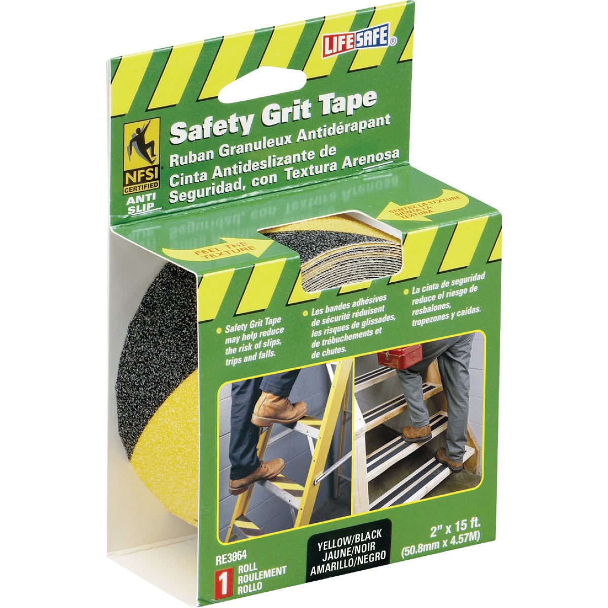 LIFESAFE 2 In.x 15 Ft. Yellow/Black Anti-Slip Walk Safety Tape