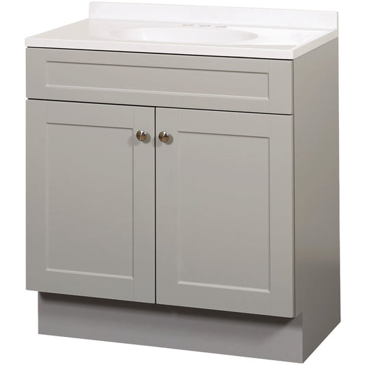 Zenith Zenna Home Cool Gray 30 In. W x 35 In. H x 18 In. D Shaker Vanity with White Cultured Marble Top