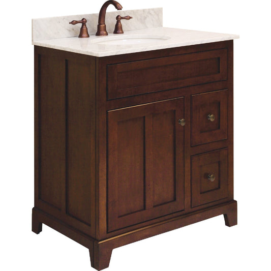 Sunny Wood Grand Haven Cherry 30 In. W x 34 In. H x 21 In. D Vanity Base, 1 Door/2 Drawer