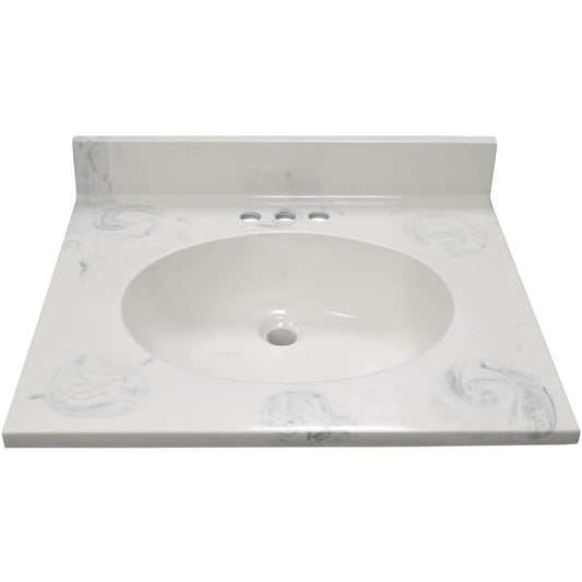 Modular Vanity Tops 25 In. W x 22 In. D Marbled Dove Gray Cultured Marble Flat Edge Vanity Top with Oval Bowl