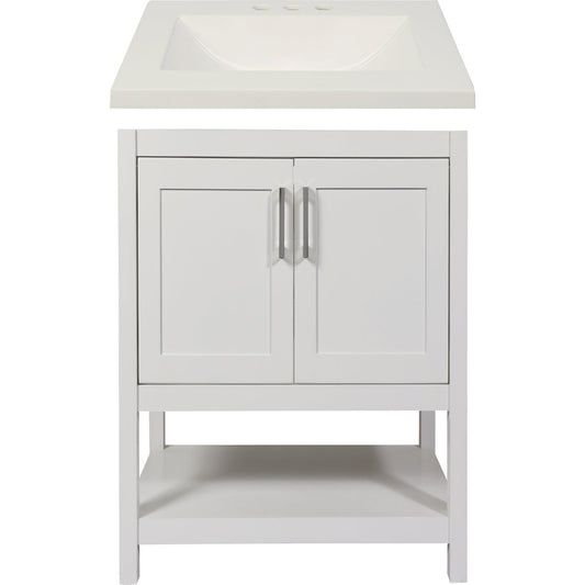 Modular Monaco White 24 In. W x 34-1/2 In. H x 18 In. D Vanity with White Cultured Marble Top