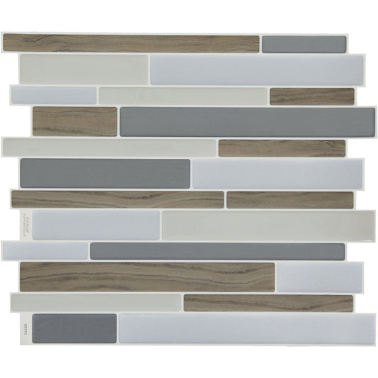 Smart Tiles Approx. 9 In. x 11 In. Glass-Like Vinyl Backsplash Peel & Stick, Milano Argento Mosaic (6-Pack)