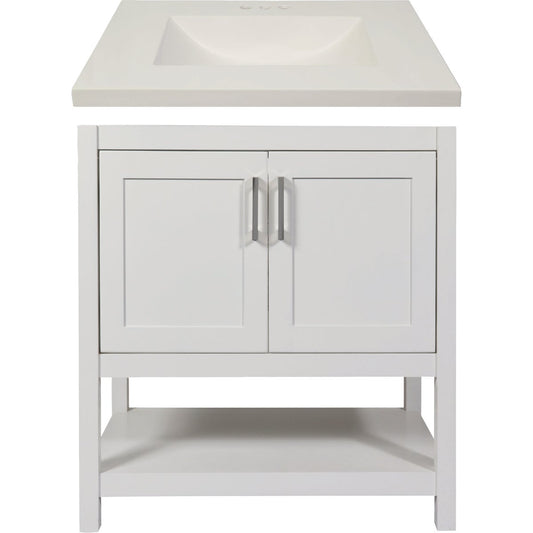 Modular Monaco White 30 In. W x 34-1/2 In. H x 21 In. D Vanity with White Cultured Marble Top