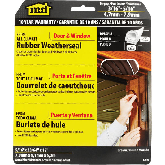 M-D Brown 17' 23/64" Rubber Weatherstrip