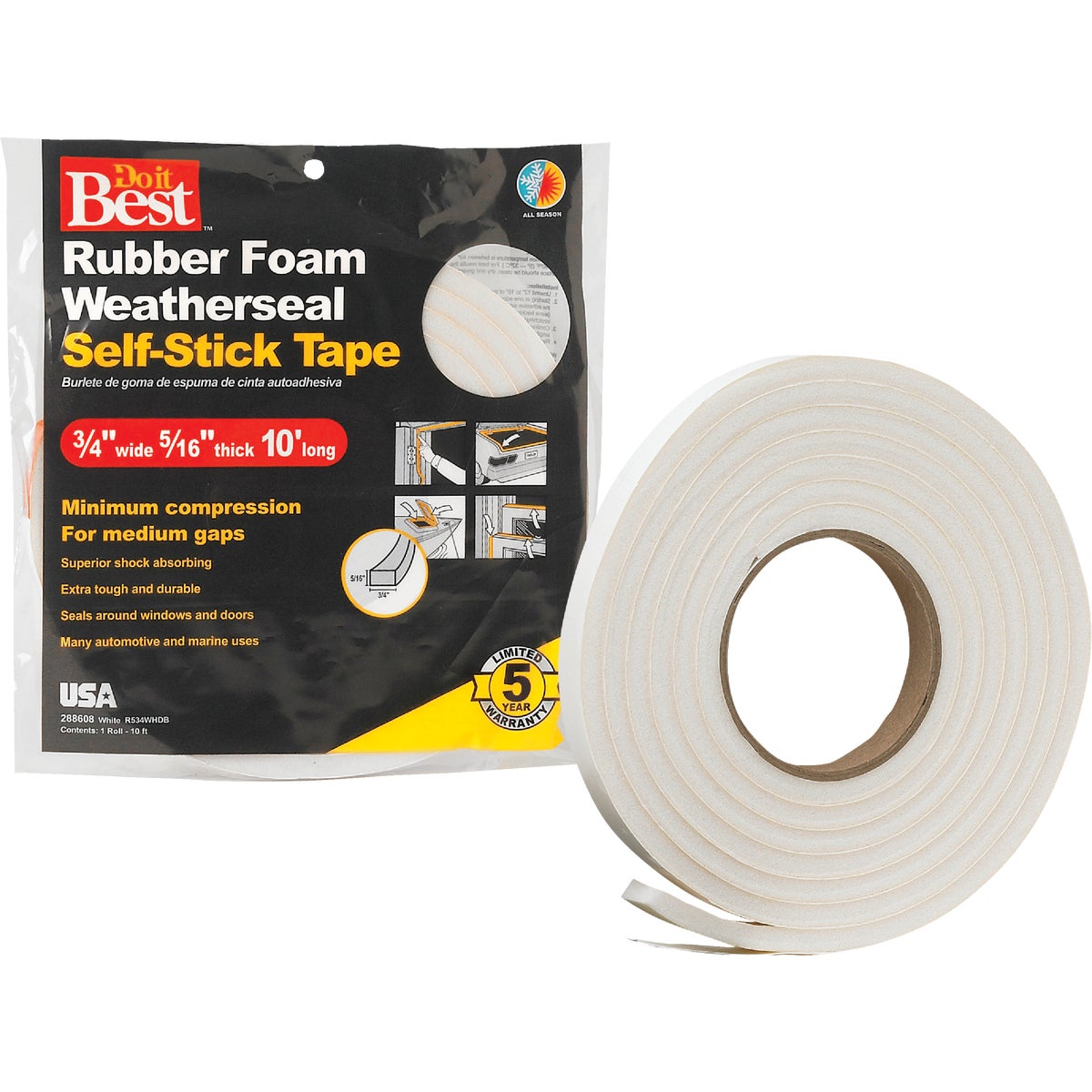 Do it Best 3/4" W x 5/16" T x 10' L White Foam Weatherstrip Tape