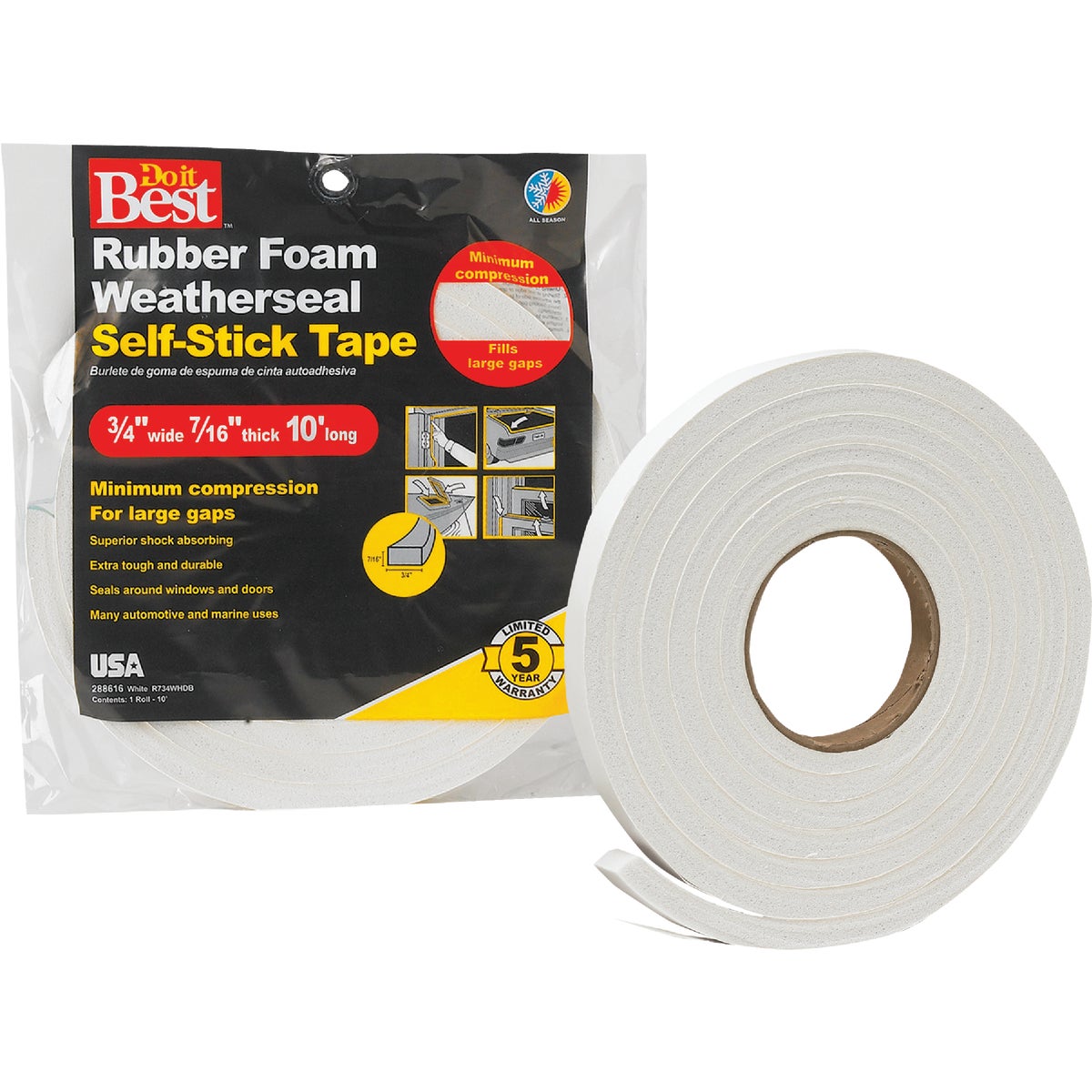 Do it Best 3/4" W x 7/16" T x 10' L White Foam Weatherstrip Tape