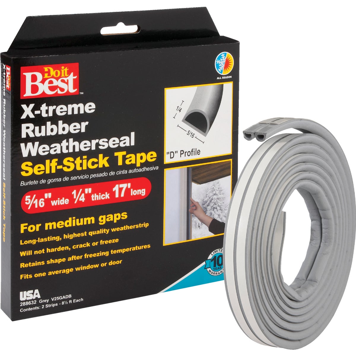 Do it Best Grey 17' 5/16" Rubber Weatherstrip