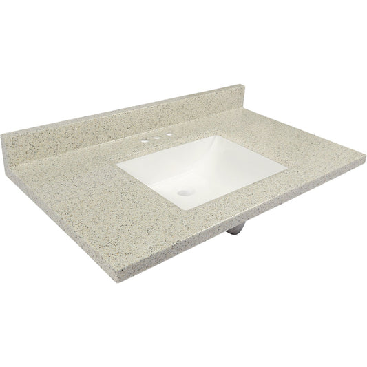 Modular Vanity Tops 37 In. W x 22 In. D Dune Cultured Marble Vanity Top with Rectangular Wave Bowl