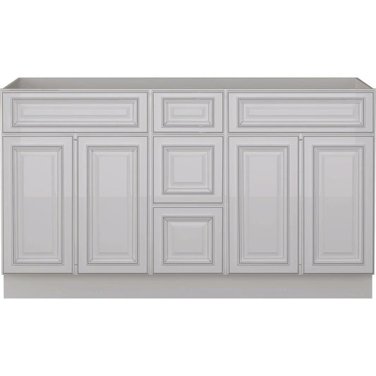 Sunny Wood Riley White with Dover Glaze 60 In. W x 34-1/2 In. H x 21 In. D Vanity Base, 4 Door/2 Drawer