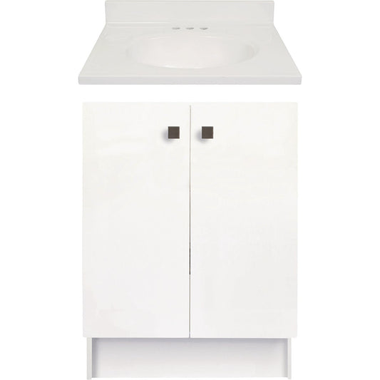 Modular Providence White 24 In. W x 34-1/2 In. H x 18 In. D Vanity with 25 In. W x 19 In. D White Cultured Marble Top