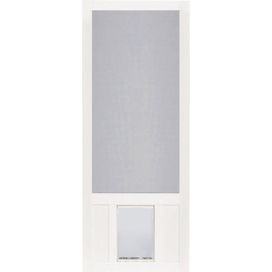 Screen Tight Chesapeake 32 In. W x 80 In. H x 1 In. Thick White Vinyl Screen Door w/XL Pet Door