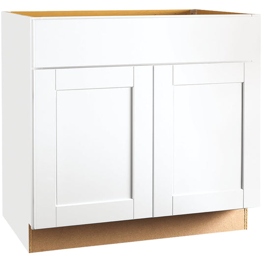 Continental Cabinets Andover Shaker 36 In. W. x 34-1/2 In. H. x 24 In. D. White Thermofoil Sink Base Kitchen Cabinet