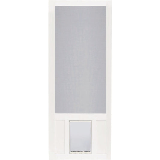 Screen Tight Chesapeake 36 In. W x 80 In. H x 1 In. Thick White Vinyl Screen Door w/XL Pet Door