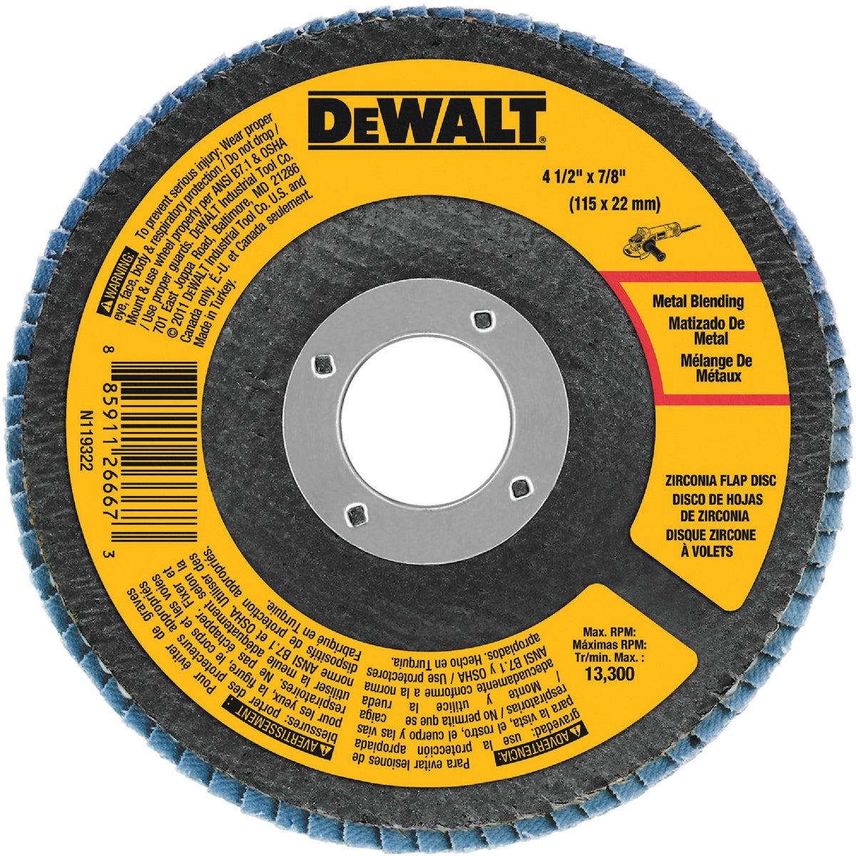 DeWalt 4 In. x 5/8 In. 60-Grit Type 29 Zirconia Angle Grinder Flap Disc