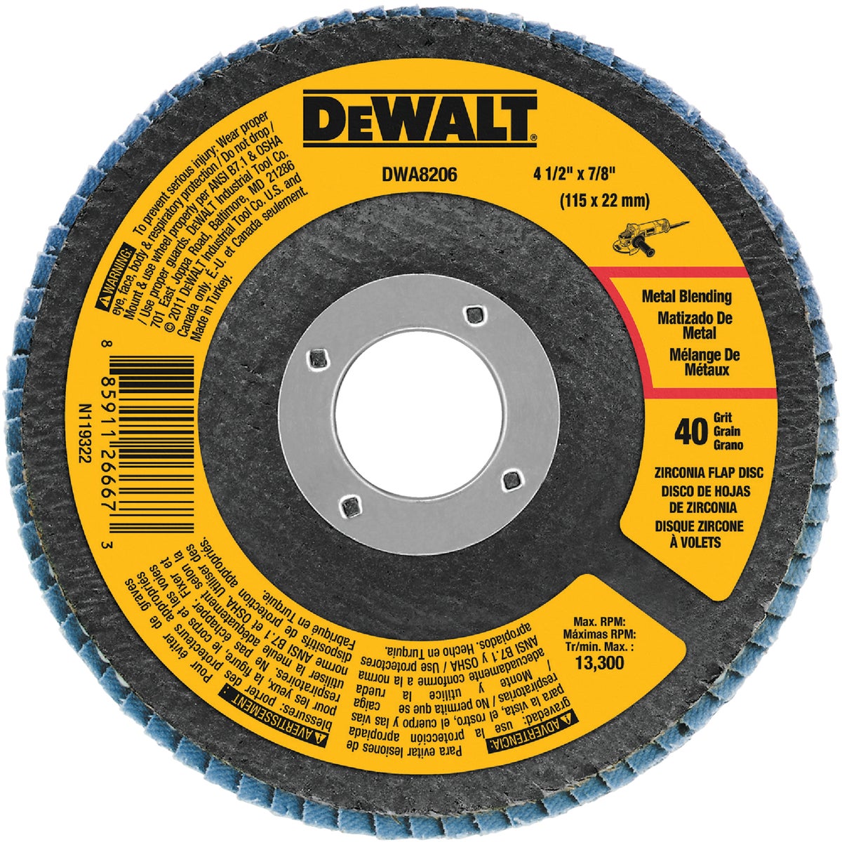 DeWalt 4 In. x 5/8 In. 80-Grit Type 29 Zirconia Angle Grinder Flap Disc