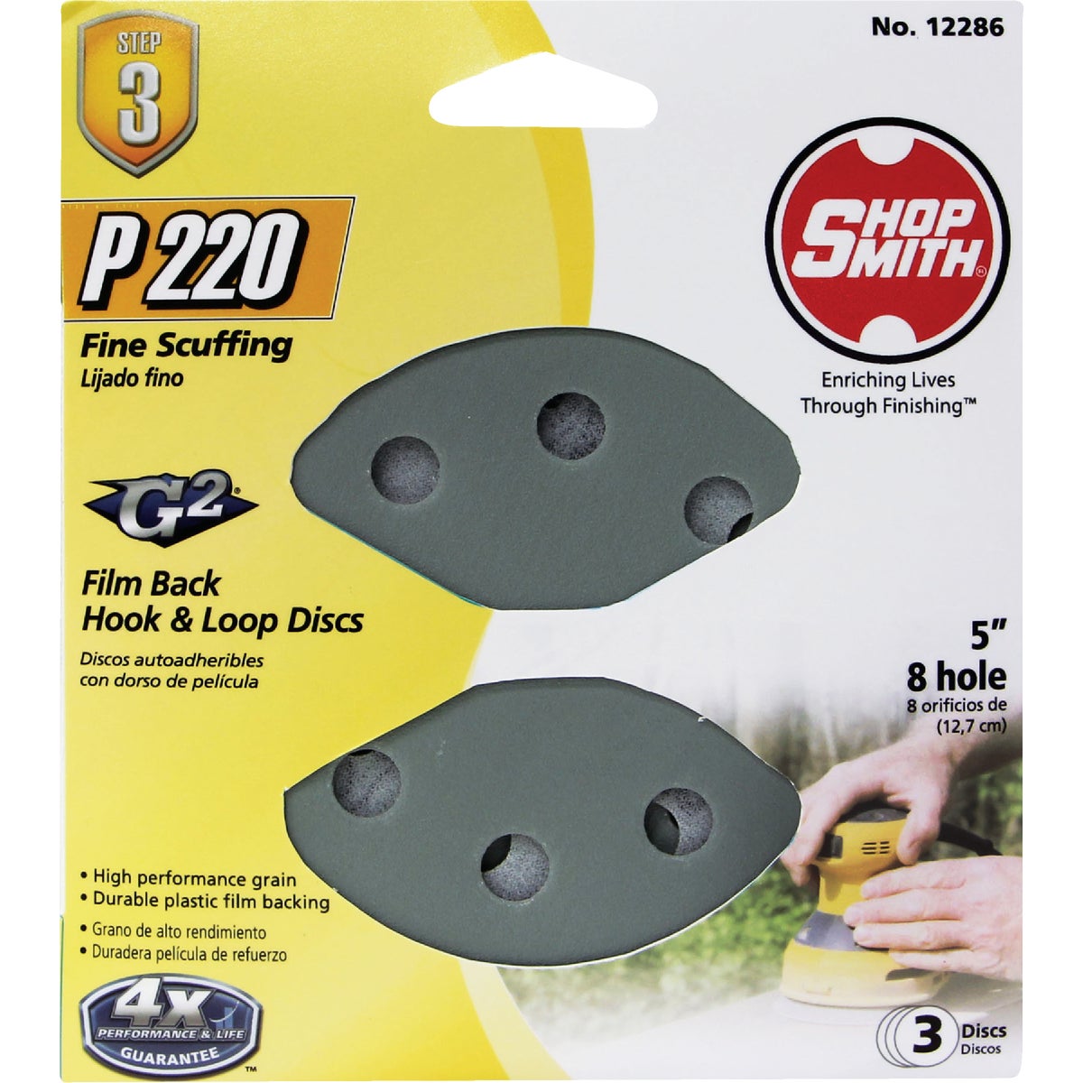 Shop Smith 5 In. 220-Grit 8-Hole Pattern Vented Sanding Disc with Hook & Loop Backing (3-Pack)