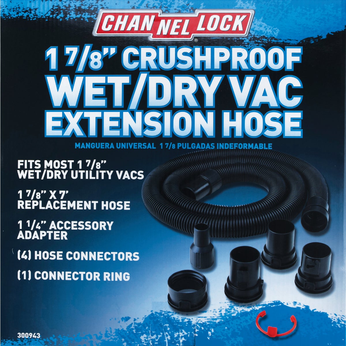 Channellock 1-7/8 In. Dia. x 7 Ft. L. Black Plastic Wet/Dry Vacuum Hose with Adapter & Connectors