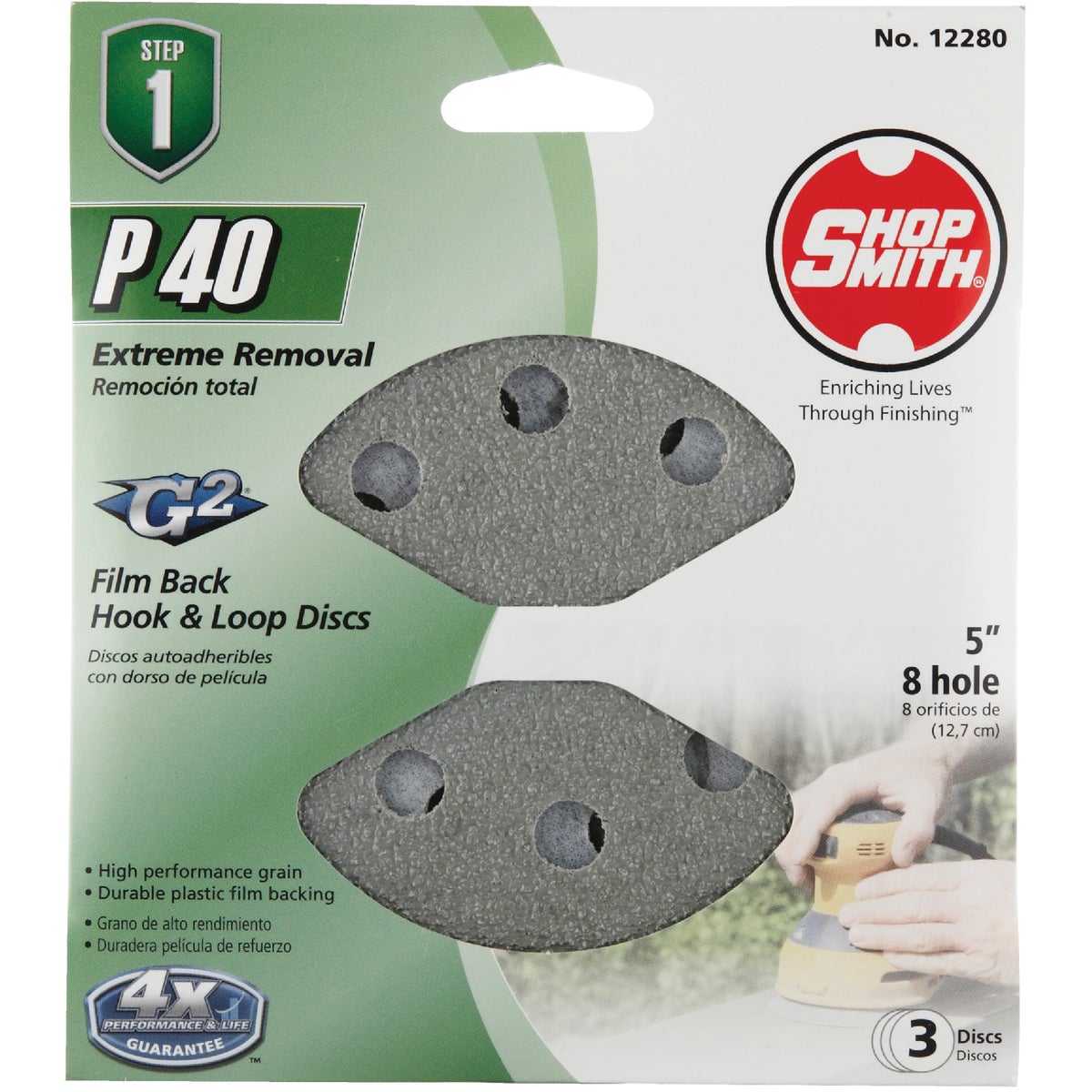 Shop Smith 5 In. 40-Grit 8-Hole Pattern Vented Sanding Disc with Hook & Loop Backing (3-Pack)