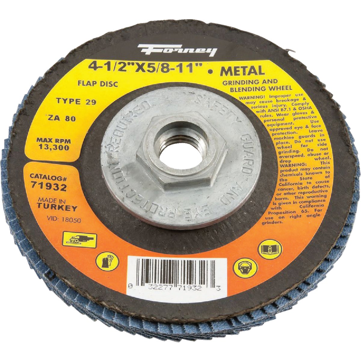 Forney 4-1/2 In. x 5/8 In.-11 80-Grit Type 29 Blue Zirconia Angle Grinder Flap Disc