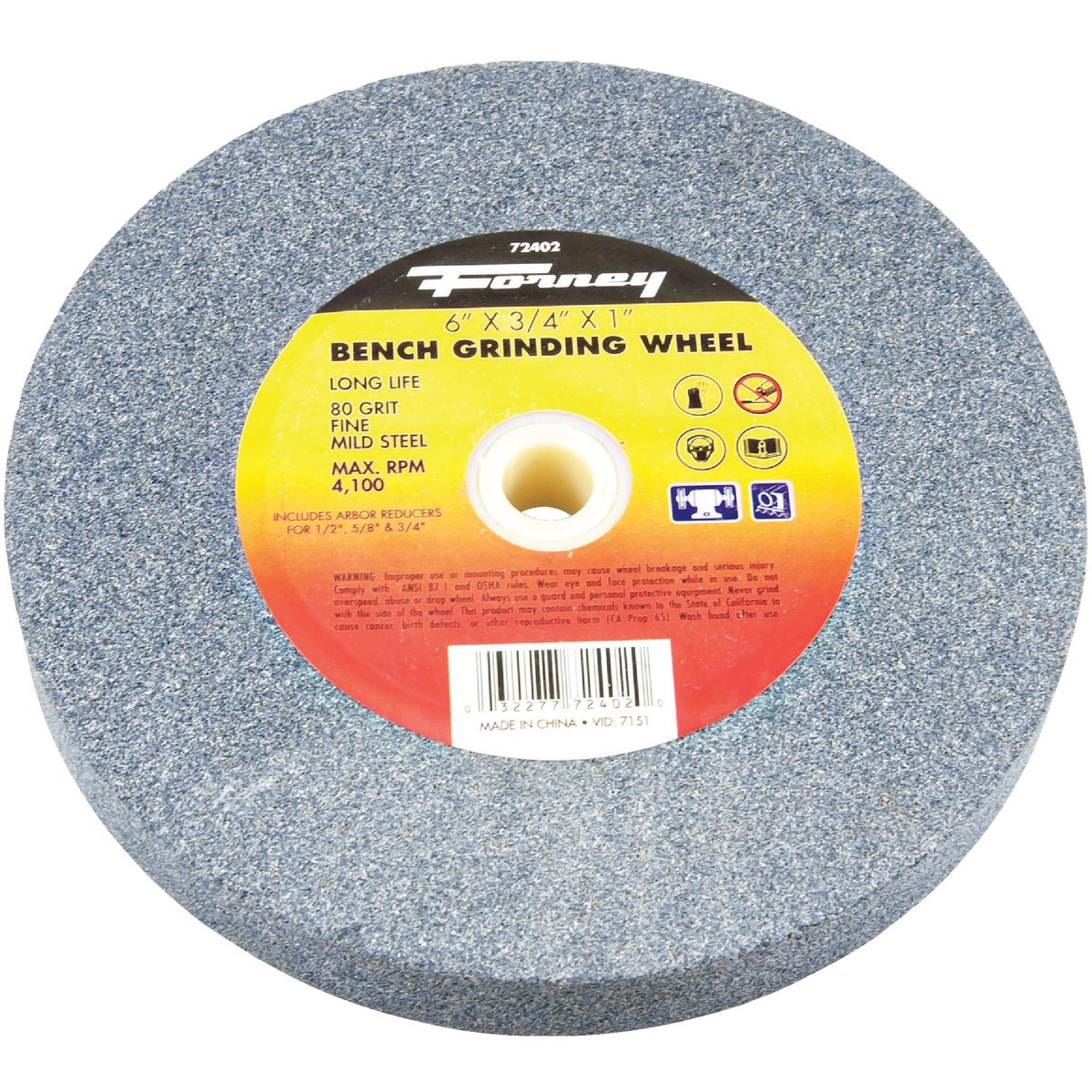 Forney 6 In. 3/4 In. Adjustable - 1/2", 5/8", 3/4", 1" Bench Grinding Wheel