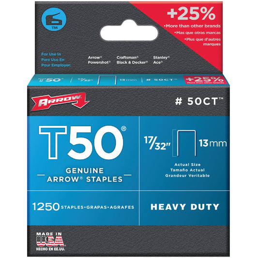 Arrow T50 Heavy-Duty Staple, 17/32 In. (1250-Pack)