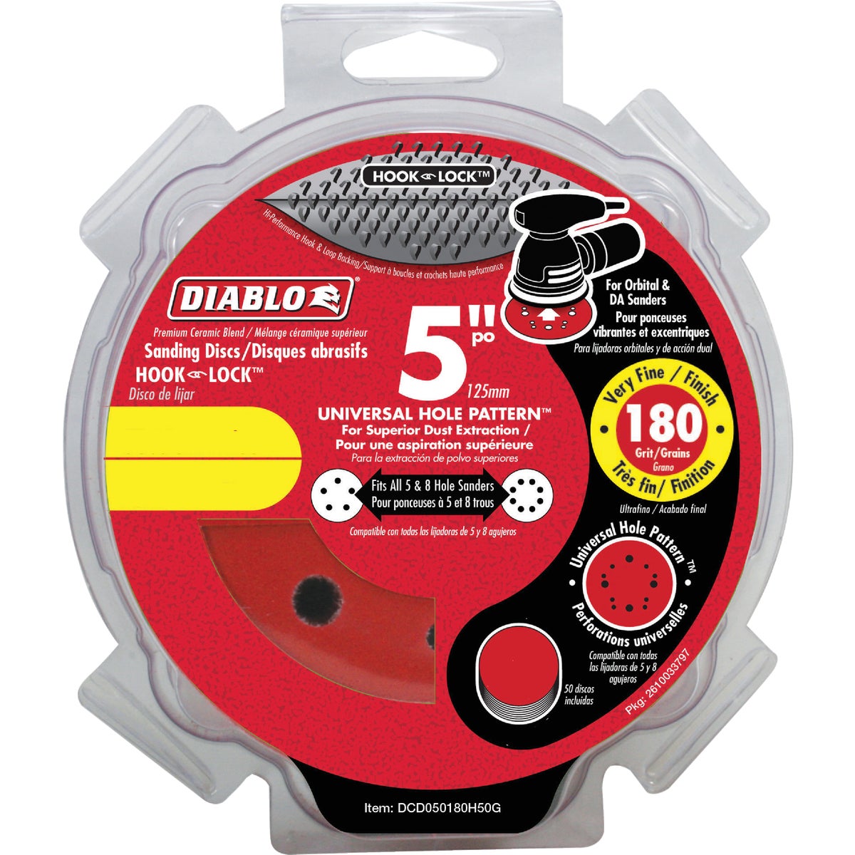 Diablo 5 In. 180-Grit Universal 5-Hole Hook and Lock Vented Sanding Disc (4-Pack)