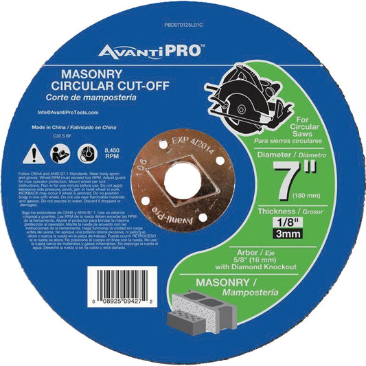 Avanti Pro Type 1 7 In. x 1/8 In. x 5/8 In. Masonry Cut-Off Wheel